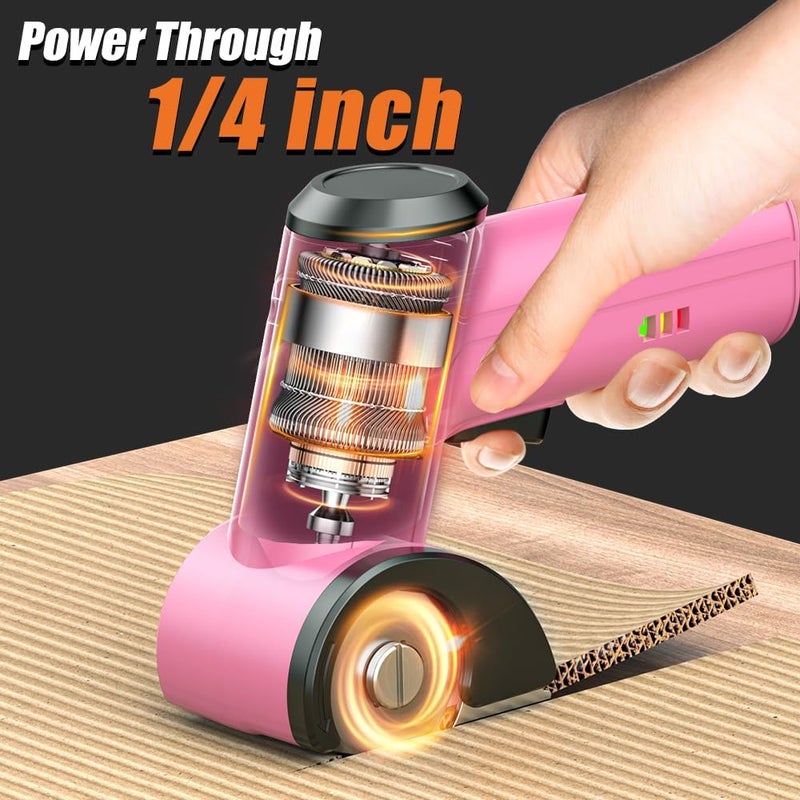 komax Cordless Electric Scissors,4V Cardboard Cutter with 3 Blades,Rechargeable 2000mAh Battery,Storage Box,Fabric Scissors Electric Box Cutter for Cardboard,Leather,Carpet,Fabric,Plastic - Pink - Image 2